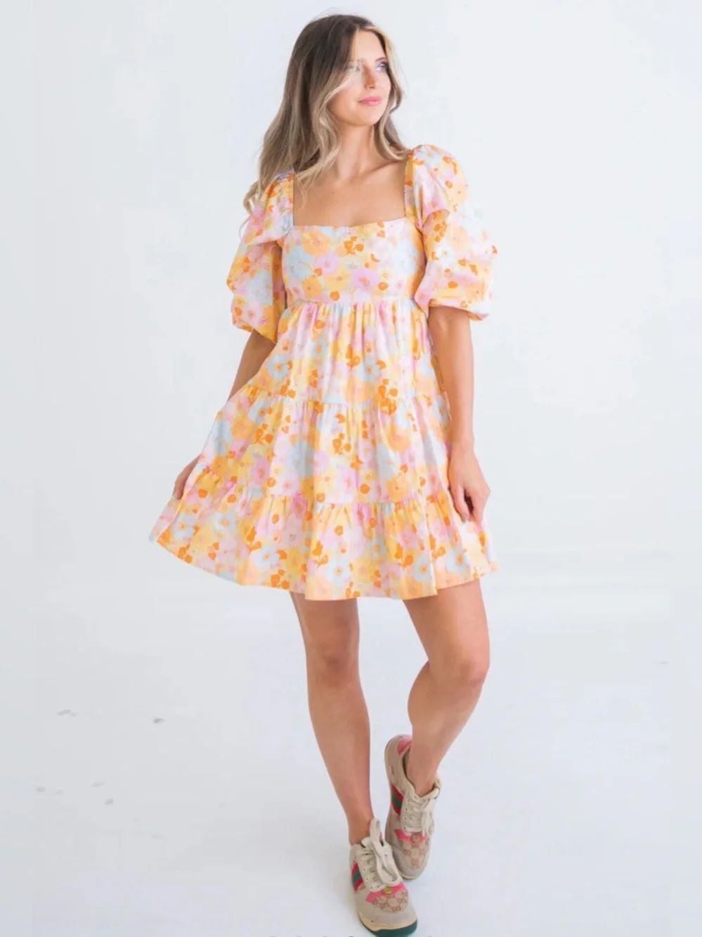 KARLIE Bright Multi-Color Floral Sundress FLORAL LONDON POPLIN DRESS; Size Large